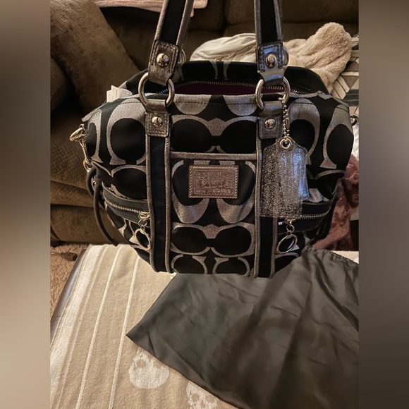 Coach Handbags - Coach Poppy Black and Silver Shoulder Bag